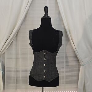Corset Style Underbust Grey Denim Vest w/ Lace Back S